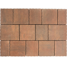 Pavés en béton, rectangulaires avec bord ondulé, posés