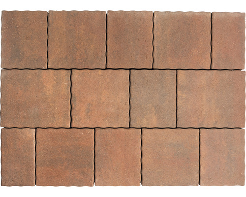Pavés en béton, rectangulaires avec bord ondulé, posés
