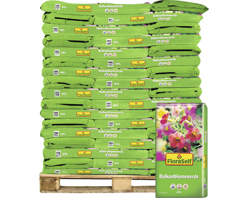 Balkonerde FloraSelf (45 Sack x 60 L = 2,7 m³) 1 Palette Palette mit FloraSelf Balkonblumenerde, 60 Liter Säcken