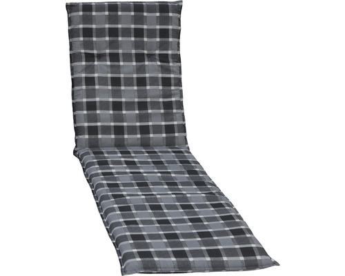 Galette d'assise pour chaise longue beo M650 60 x 193 cm coton polyester anthracite Coussin de chaise longue rembourré avec motif à carreaux
