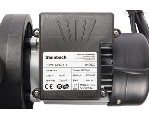 Pompe Steinbach CPS75-1 avec données techniques sur l''étiquette.