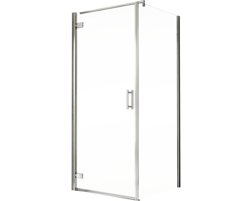 Douche d''angle avec porte en verre clair