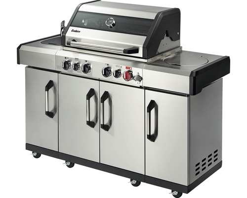 Gasgrill Enders Kansas II Pro 4 SIK Profi Turbo 153 x 64 x 118 cm 4 Brenner + Rückbrenner + Seitenbrenner silber inkl. Deckelthermometer, Fettauffangschale, Grillrost, Hochleistungshitzezone, Warmhalterost, Seitenablage Grillrost Gasgrill Enders Kansas II Pro 4 SIK Profi Turbo 153 x 64 x 118 cm 4 Brenner + Rückbrenner + Seitenbrenner silber inkl. Deckelthermometer, Fettauffangschale, Grillrost, Hochleistungshitzezone, Warmhalterost, Seitenablage Grillrost