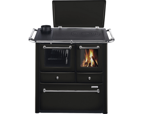 Festbrennstoffherd Westminster K85F anthrazit Backofen links mit Stahlplatten-Kochfeld Holzherd mit Kochfeld und Backofen