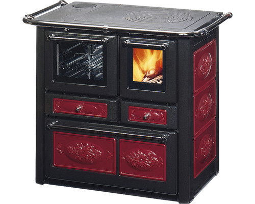 Cuisinière à combustible solide Westminster K85F bordeaux four à gauche avec zone de cuisson en plaques d'acier Cuisinière à bois avec four et plaque de cuisson