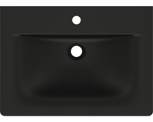 Lavabo noir avec trou de robinet et évacuation