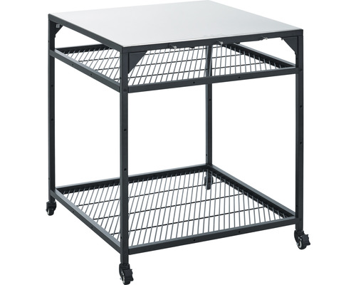 Chariot de service avec deux étagères grillagées et roulettes