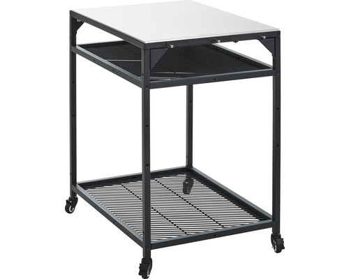 Servierwagen mit Edelstahlplatte und zwei Ablageflächen