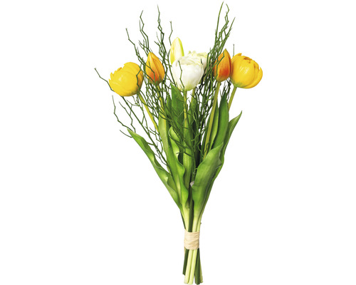 Fleur artificielle bouquet de tulipes lot de 7 avec branches mélange jaune