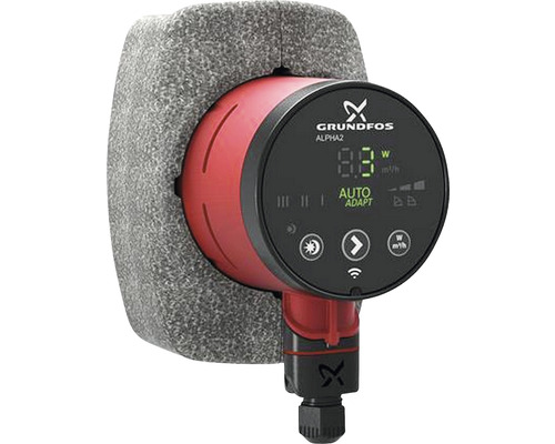 Pompe à rotor noyé haute efficacité Grundfos ALPHA2 25-60 130 mm 1 1/2" 99261724 Pompe de chauffage Grundfos Alpha2 avec isolation thermique