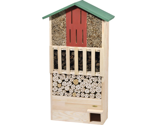 Hôtel à insectes dobar XXL avec abri pour hérissons 58 x 30 x 110 cm Hôtel à insectes en bois avec différents matériaux de remplissage et un toit vert
