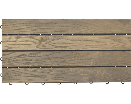 Échantillon de dalle à clipser en bois véritable frêne thermo XL lisse 60 x 30 cm marron