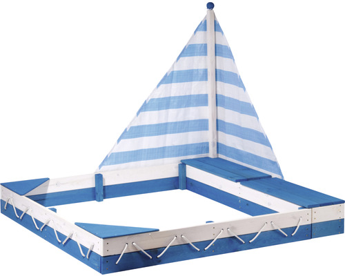 Bac à sable en forme de bateau avec voile d''ombrage rayée