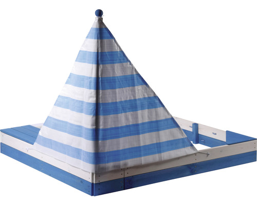 Bac à sable avec toit pare-soleil rayé pour le jardin