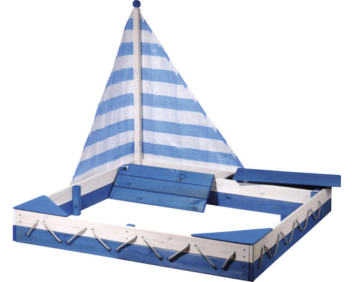 Bac à sable en forme de bateau avec voile