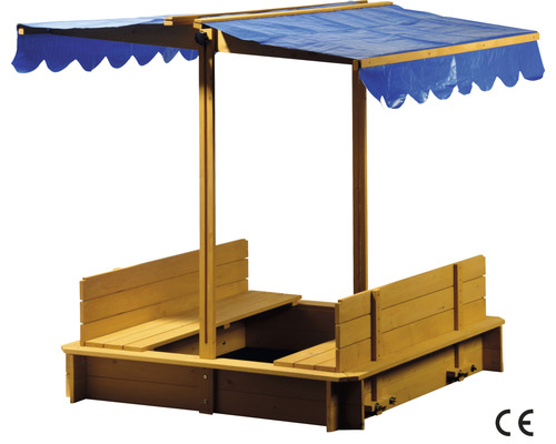 Sandkasten aus Holz mit Sonnenschutz