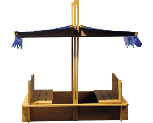 Sandkasten aus Holz mit Sonnenschutzdach