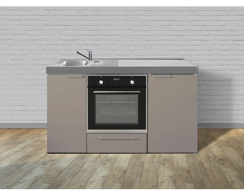 Cuisine de célibataire équipée Stengel-Küchen Kitchenline 150 cm façade sable mate, corps blanc variante à gauche monté