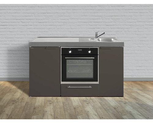 Stengel-Küchen Singleküche mit Geräten Kitchenline 150 cm mokka metallic matt montiert Variante rechts