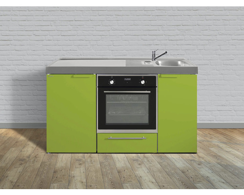 Stengel-Küchen Singleküche mit Geräten Kitchenline 150 cm grün glänzend montiert Variante rechts