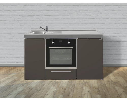 Cuisine de célibataire équipée Stengel-Küchen Kitchenline 150 cm façade mocca métallique mate, corps blanc variante à gauche