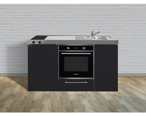 Stengel-Küchen Singleküche mit Geräten Kitchenline 150 cm schwarz matt vormontiert Variante rechts