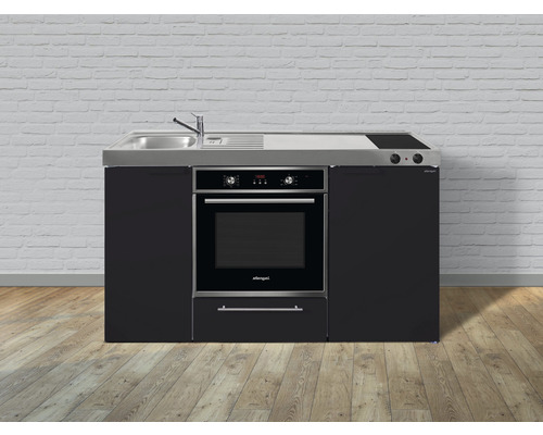 Stengel-Küchen Singleküche mit Geräten Kitchenline 150 cm schwarz matt montiert Variante links