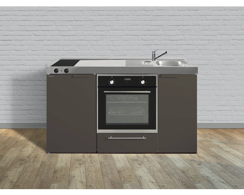 Stengel-Küchen Singleküche mit Geräten Kitchenline 150 cm mokka metallic matt montiert Variante rechts