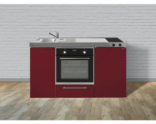 Stengel-Küchen Singleküche mit Geräten Kitchenline 150 cm rot glänzend montiert Variante links