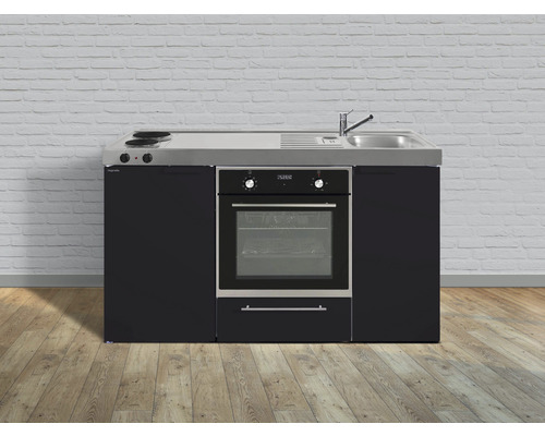 Stengel-Küchen Singleküche mit Geräten Kitchenline 150 cm schwarz matt montiert Variante rechts