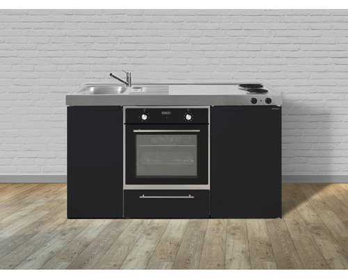 Stengel-Küchen Singleküche mit Geräten Kitchenline 150 cm schwarz matt montiert Variante links