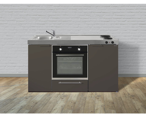 Cuisine de célibataire équipée Stengel-Küchen Kitchenline 150 cm façade mocca métallique mate, corps blanc variante à gauche monté