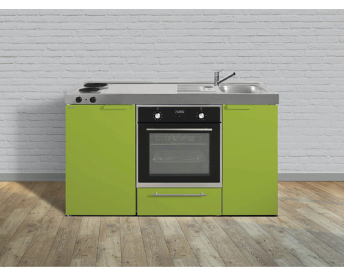 Stengel-Küchen Singleküche mit Geräten Kitchenline 150 cm grün glänzend montiert Variante rechts
