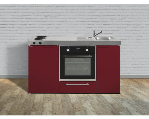 Stengel-Küchen Singleküche mit Geräten Kitchenline 150 cm rot glänzend montiert Variante rechts