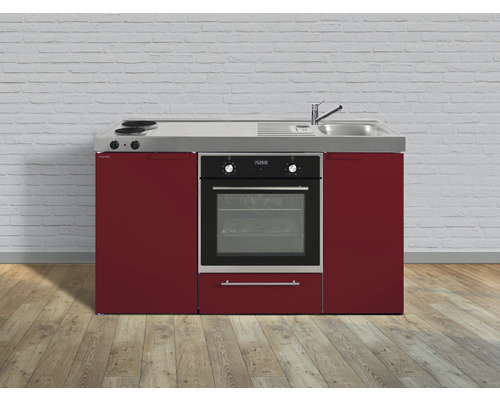 Cuisine de célibataire équipée Stengel-Küchen Kitchenline 150 cm façade rouge brillante , corps blanc variante à droite