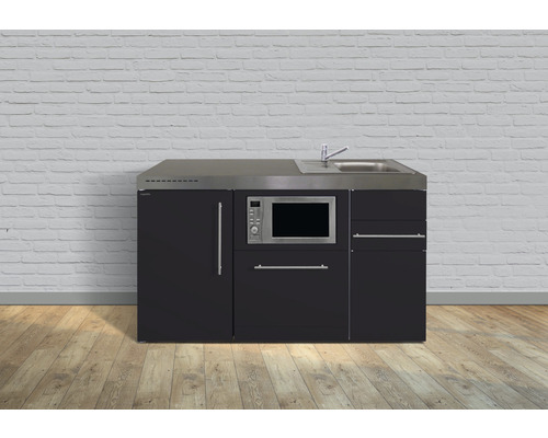 Kitchenette équipée Stengel-Küchen Premiumline 150 cm façade noir mate, corps blanc variante à droite monté