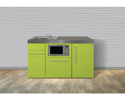 Kitchenette équipée Stengel-Küchen Premiumline 150 cm façade vert brillante , corps blanc variante à gauche