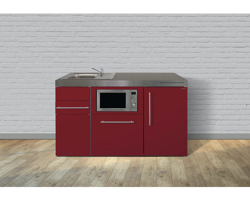 Kitchenette équipée Stengel-Küchen Premiumline 150 cm façade rouge brillante , corps blanc variante à gauche