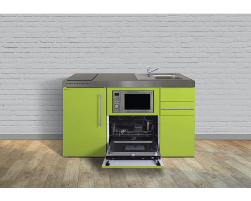 Stengel-Küchen Miniküche mit Geräten Premiumline 150 cm grün glänzend montiert Variante rechts