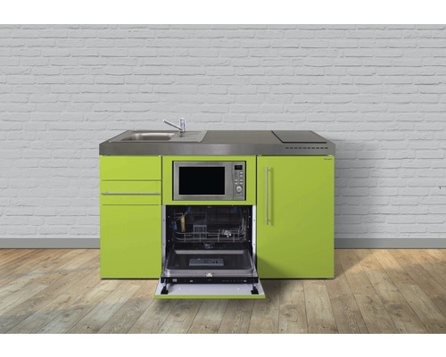 Stengel-Küchen Miniküche mit Geräten Premiumline 150 cm grün glänzend montiert Variante links