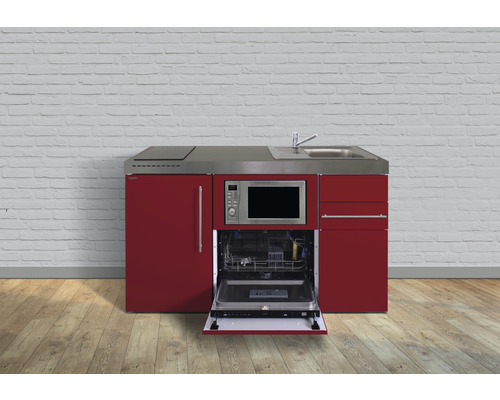 Stengel-Küchen Miniküche mit Geräten Premiumline 150 cm rot glänzend montiert Variante rechts