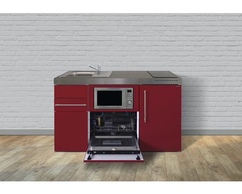 Stengel-Küchen Miniküche mit Geräten Premiumline 150 cm rot glänzend montiert Variante links