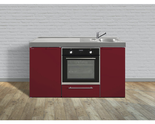 Stengel-Küchen Singleküche mit Geräten Kitchenline 150 cm rot glänzend montiert Variante rechts