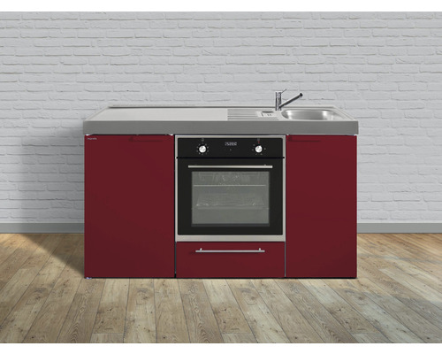 Cuisine de célibataire équipée Stengel-Küchen Kitchenline 150 cm façade rouge brillante , corps blanc variante à droite