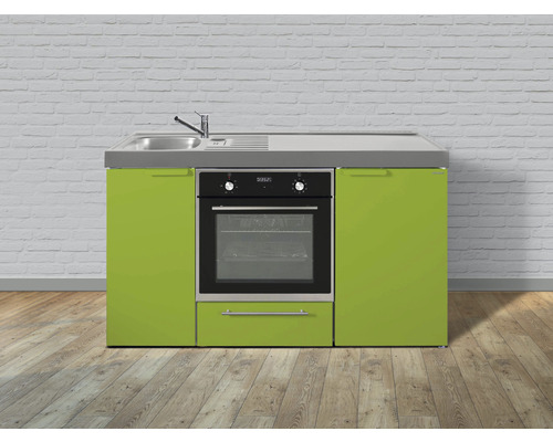 Stengel-Küchen Singleküche mit Geräten Kitchenline 150 cm grün glänzend montiert Variante links