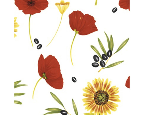 Motifs avec coquelicots, tournesols et branches d''olivier