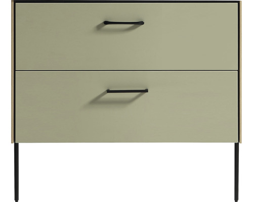 Waschtischunterschrank Differnz Legs BxHxT 90 x 85 cm x 45,5 cm Frontfarbe grün Schrank mit zwei Schubladen und Metallgriffen