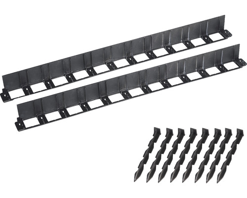 Beeteinfassung, Pflasterkante 100 x 7,8 cm 2er Set schwarz Zwei Rasenkanten und acht Erdanker