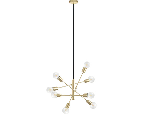 Suspension 8 ampoules hxØ 110x71 cm laiton/brossé/noir