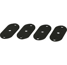 Quatre plaques de fixation ovales noires avec des trous de vis.